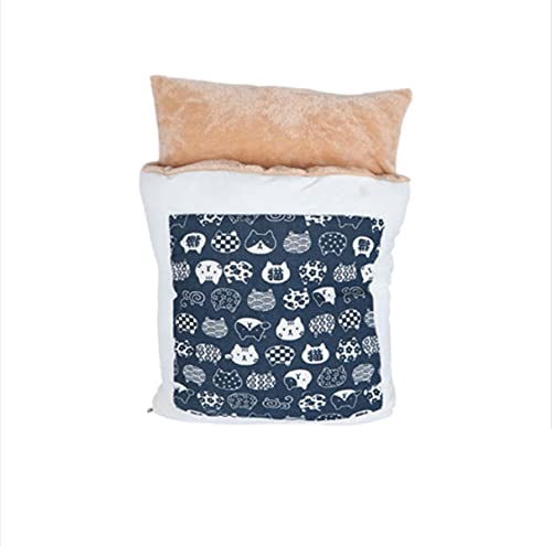 NIQIU Japanisches Katzenbett Winter Abnehmbarer Warmer Katzenschlafsack Tiefschlaf Haustier Hundebett Haus Katzen Nest Kissen mit Kissen-2,L 65x50cm von NIQIU