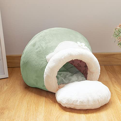 NIQIU Katzenbett Flanell Cord Puppy House Super Soft Pad Verformung von 3 in 1 Waschbare Floppy-Matte Gleiche Farbe-Grün,S Weniger als 4kg,China von NIQIU