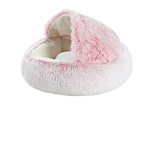 NIQIU Katzenbett Rund Plüsch Katze Warmes Bett Haus Weiches Langes Plüschbett Kissen Schlafsofa für kleine Hunde Katzennest 2 In 1 Katzenbett-Rosa,40x40cm von NIQIU