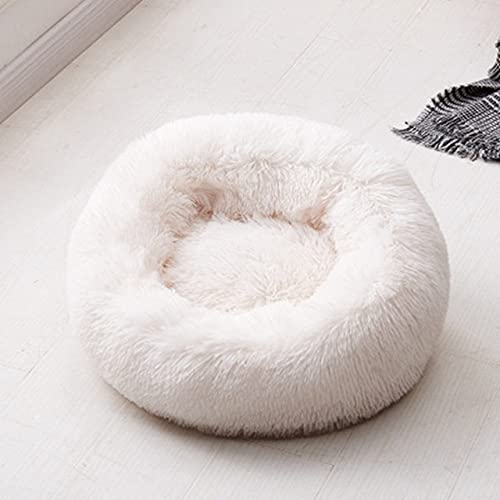 NIQIU Katzenbetten Rund Bequem Beruhigendes Hundebett Für Katzen Beruhigendes Bett Hund Anti Angst Haus Für Katze Fleece Marshmallow Katzenbett Kissen-Creme-weiß,OD 60 cm,China von NIQIU