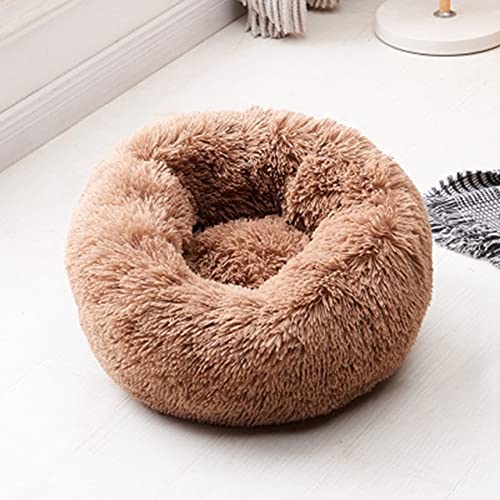 NIQIU Katzenbetten Rund Bequem Beruhigendes Hundebett Für Katzen Beruhigendes Bett Hund Anti Angst Haus Für Katze Fleece Marshmallow Katzenbett Kissen-Kaffee,OD 50 cm,China von NIQIU