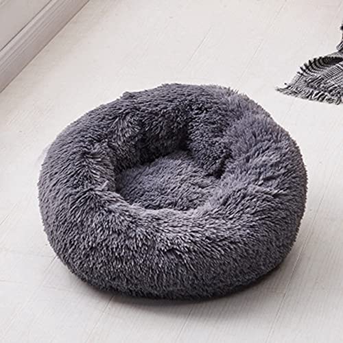 NIQIU Katzenbetten Rund Bequem Beruhigendes Hundebett Für Katzen Beruhigendes Bett Hund Anti Angst Haus Für Katze Fleece Marshmallow Katzenbett Kissen-dunkelgrau,OD 70 cm,China von NIQIU