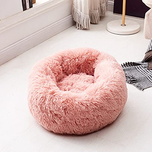 NIQIU Katzenbetten Rund Bequem Beruhigendes Hundebett Für Katzen Beruhigendes Bett Hund Anti Angst Haus Für Katze Fleece Marshmallow Katzenbett Kissen-rosa 2,OD 50 cm,China von NIQIU