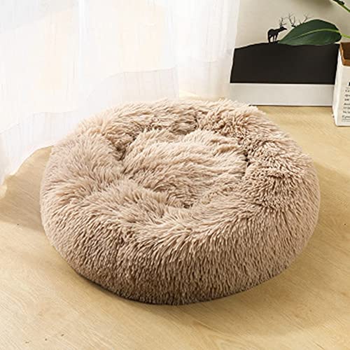 NIQIU Katzenbetten Rund Bequemes Beruhigendes Hundebett Für Katzen Beruhigendes Bett Hund Anti Angst Haus Für Katze Fleece Marshmallow Katzenbett Kissen-Hellbraun,OD 50 cm,China von NIQIU