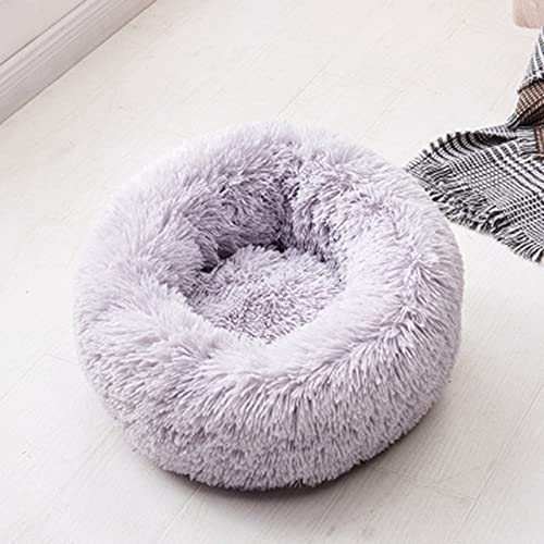 NIQIU Katzenbetten Rund Bequemes Beruhigendes Hundebett Für Katzen Beruhigendes Bett Hund Anti Angst Haus Für Katze Fleece Marshmallow Katzenbett Kissen-hellgrau,OD 70 cm,China von NIQIU