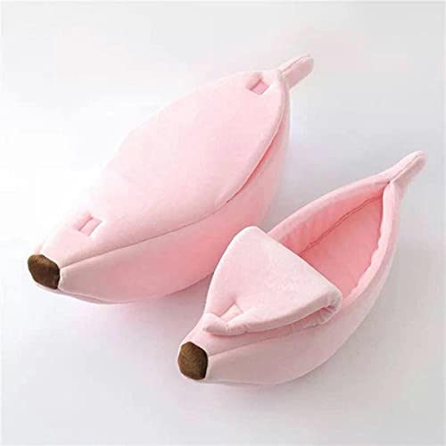 NIQIU Niedliche kreative Bananenform Katzenbett Haus Warm Haustier Welpen Bananen Kissen Zwinger Tragbare Haustiermatte Betten Kätzchen Weiche Betten-Rosa,XL von NIQIU