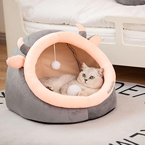 NIQIU Niedliches Frühlings-Herbst-Winter-Katzenstreu Zwinger Haustierhaus Rundes Katzenbett-Haus Weiches Plüsch-Katzenbett Multifunktions-waschbares Haustierbett-Typ C, L Weniger als 10 kg von NIQIU