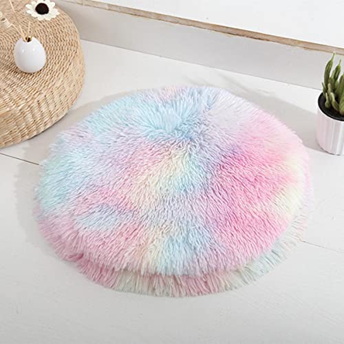 NIQIU Runde Haustier Hundebett Matte Lange Plüsch Weiches Flauschiges Haustier Kissen Katzen Bettdecke Pad Für Kleine Hunde Schlafen Mittelgroße Lieferungen Katzen-Regenbogen,Durchmesser 40 cm,China von NIQIU