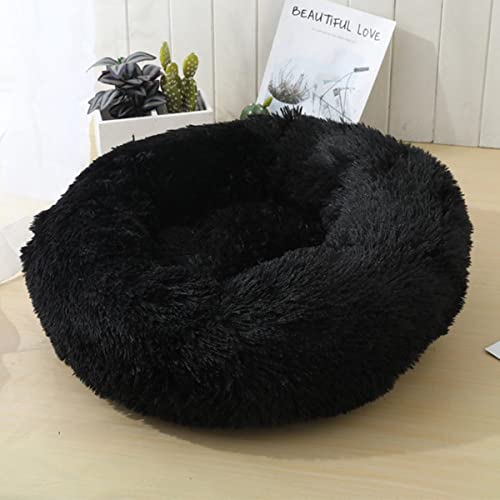 NIQIU Runde Katzenbetten Haus Weiches Plüschtierbett Winter Warmes Katzenschlafbett Schlafkorb Langes Plüsch Hundebett Katzenzubehör-Schwarz,100cm von NIQIU