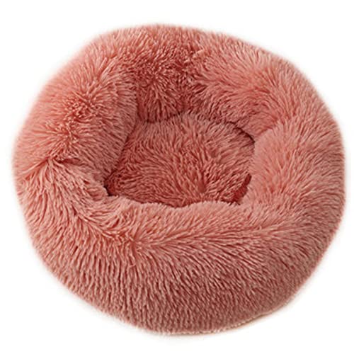 NIQIU Runder Langer Plüsch Katzenbett Haus Hundematte Winter Warmes Schlafnest Weicher Korb Haustier Kissen Tragbare Hundehütte Welpen Sofa Liefert-Leder Rosa,60cm,China von NIQIU