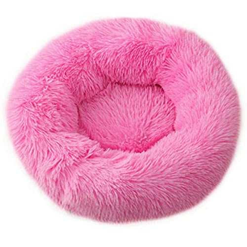 NIQIU Runder Langer Plüsch Katzenbett Haus Hundematte Winter Warmes Schlafnest Weicher Korb Haustier Kissen Tragbarer Zwinger Welpen Sofa Zubehör-rosa,60cm,China von NIQIU