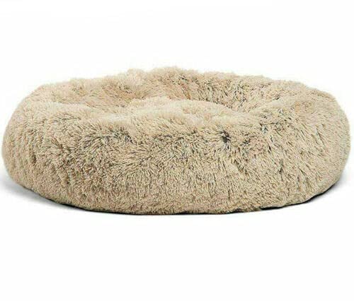 NIQIU Runder Plüsch Katzenbett Haus Katzenmatte Winter Warm Schlafende Katzen Nest Weicher Langer Plüsch Hundekorb Haustier Kissen Tragbare Heimtierbedarf-Leichter Kaffee von NIQIU