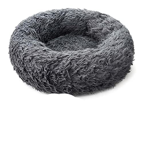 NIQIU Runder Plüsch Katzenbett Haus Katzenmatte Winter Warmer Schlaf Katzennest Weiches Langes Plüsch Hundebett Haustier Kissen Für Katzen Hund Reißverschluss Waschbar-Dunkelgrau,M-60cm von NIQIU