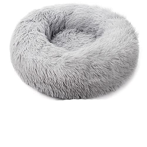 NIQIU Runder Plüsch Katzenbett Haus Katzenmatte Winter Warmer Schlaf Katzennest Weiches Langes Plüsch Hundebett Haustier Kissen Für Katzen Hund Reißverschluss Waschbar-Hellgrau,XL-80cm von NIQIU