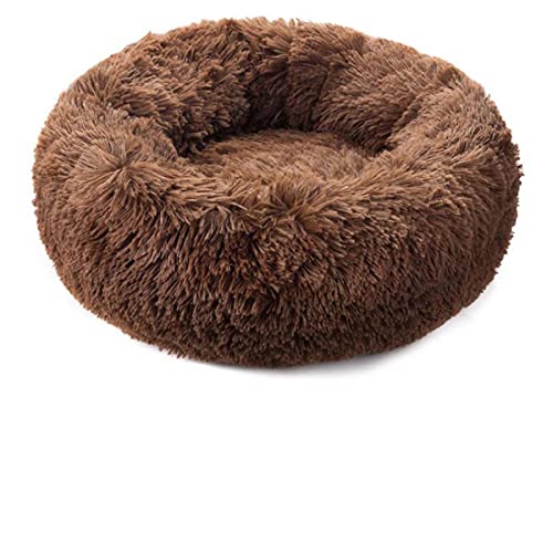 NIQIU Runder Plüsch Katzenbett Haus Katzenmatte Winter Warmer Schlaf Katzennest Weiches Langes Plüsch Hundebett Haustier Kissen Für Katzen Hund Reißverschluss Waschbar-Kaffee,XS-40cm von NIQIU