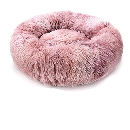 NIQIU Runder Plüsch Katzenbett Haus Katzenmatte Winter Warmer Schlaf Katzennest Weiches Langes Plüsch Hundebett Haustier Kissen Für Katzen Hund Reißverschluss Waschbar-Regenbogen Rot,M-60cm von NIQIU