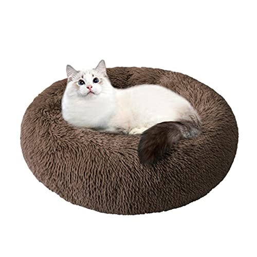 NIQIU Rundes Katzenbett Haus Weicher Langer Plüsch Beste Haustier Hundebetten für Hunde Korb Haustierprodukte Kissen Katzenbett Katzenmatte Tiere Schlafen Sofa-Kaffee,80cm von NIQIU