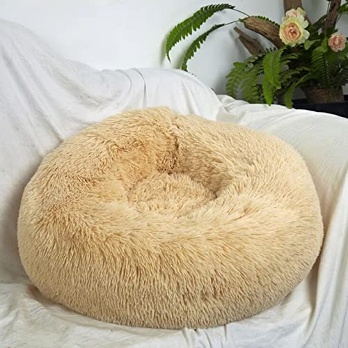 NIQIU Rundes Katzenbett Langes Plüsch Haustier Hundebett Für Hunde Super Weiche Katze Winter Warmer Schlafsack Welpen Zwinger Hundekissen Matten Liege Sofa-Khaki,100cm von NIQIU