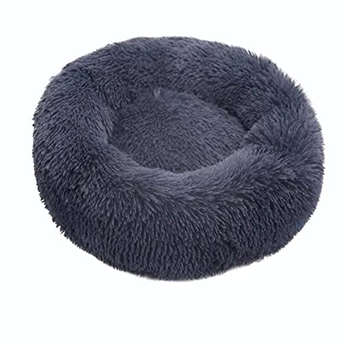 NIQIU Rundes Katzenbett Super Weiches Langes Plüsch Hundehütte Matte Welpen Rundes Kissen Tragbares Tier Schlafzubehör Katzen Winter Warmes Bett-schwarz,30cm von NIQIU