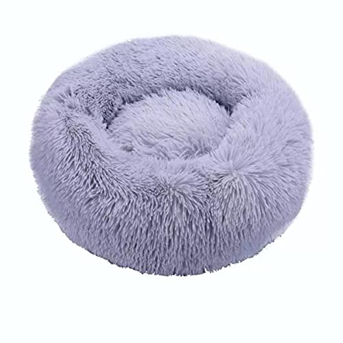 NIQIU Rundes Katzenbett Superweiches langes Plüsch Hundehüttenmatte Welpen Rundes Kissen Tragbares Tierschlafzubehör Katzen Winter Warmes Bett-hellgrau,40cm von NIQIU