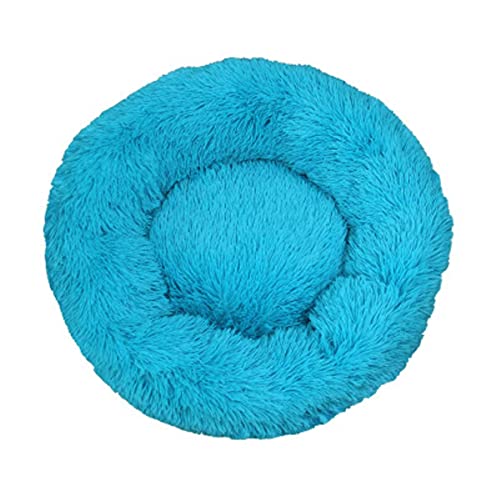 NIQIU Super Weiches Haustierbett Zwinger Hund Runder Winter Warmer Schlafsack Sofa Langes Plüsch Welpen Kissen Tragbare Katzenbedarf Tropfenverschiffen-Blau,100cm von NIQIU