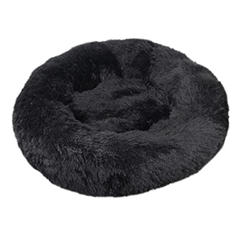 NIQIU Super Weiches Haustierbett Zwinger Hund Runder Winter Warmer Schlafsack Sofa Langes Plüsch Welpen Kissen Tragbare Katzenbedarf Tropfenverschiffen-Schwarz,100cm von NIQIU