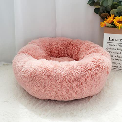 NIQIU Super Weiches Katzenbett Haus Warm Winter Katze Welpen Schlafen Betten Nest Langes Plüsch Kätzchen Rundes Sofa Kleine Hunde Katzenhütte Anti Rutsch-066 Rosa,50cm von NIQIU