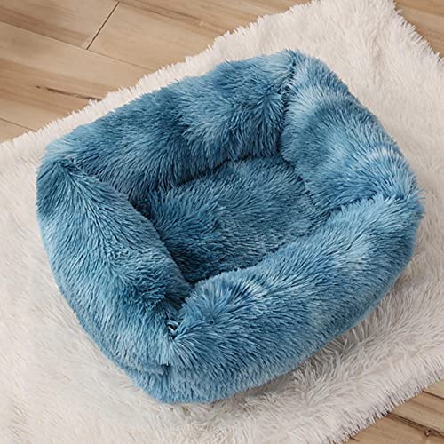 NIQIU Super Weiches Katzenbett Plus Size Kätzchen Lange Plüschmatte Warmer Schlafsack Katzenkissen Quadratische Katze Schlafsofa Atmungsaktives Haustierbett-Blau,55x45cm von NIQIU