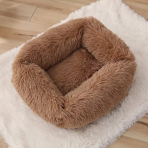 NIQIU Super Weiches Katzenbett Plus Size Kätzchen Lange Plüschmatte Warmer Schlafsack Katzenkissen Quadratische Katze Schlafsofa Atmungsaktives Haustierbett-Braun,70x80cm von NIQIU