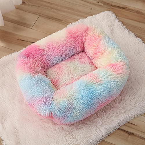 NIQIU Super Weiches Katzenbett Plus Size Kätzchen Lange Plüschmatte Warmer Schlafsack Katzenkissen Quadratische Katze Schlafsofa Atmungsaktives Haustierbett-Bunt,55x45cm von NIQIU