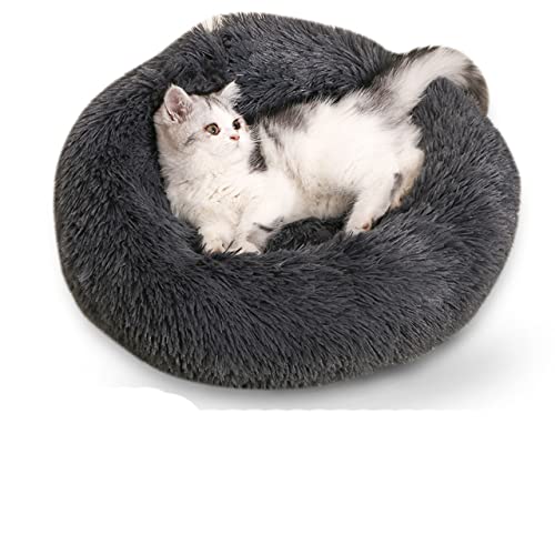 NIQIU Super Weiches Langes Plüsch Katzenbett Haustier Matte Haus Hundebett Winter Warm Schlafende Katzen Nest Rundes Katzenkissen Bequeme Haustierbedarf-09 Dunkelgrau,XL 70CM,China von NIQIU