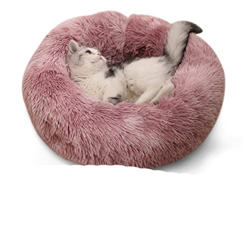 NIQIU Super Weiches Langes Plüsch Katzenbett Haustier Matte Haus Hundebett Winter Warm Schlafende Katzen Nest Rundes Katzenkissen Komfortable Heimtierbedarf-08 Haut Rosa,L 60CM,China von NIQIU