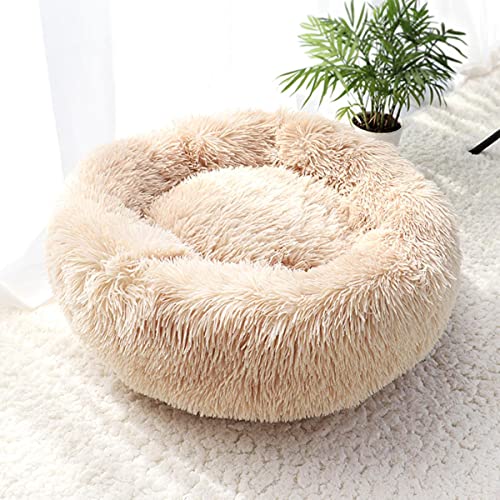 NIQIU Super weiches Katzenbett Haus Warme Winterkatze Welpen Schlafbetten Nest Langes Plüsch Kätzchen Rundes Sofa Kleine Hunde Katzenhütte Anti Rutsch-Licht Kaffee,50cm von NIQIU