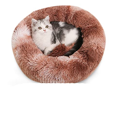 NIQIU Super weiches langes Plüsch Katzenbett Haustier Matte Haus Hundebett Winter Warm Schlafende Katzen Nest Rundes Katzenkissen Komfortable Heimtierbedarf-06 Hellbraun,L 60CM,China von NIQIU