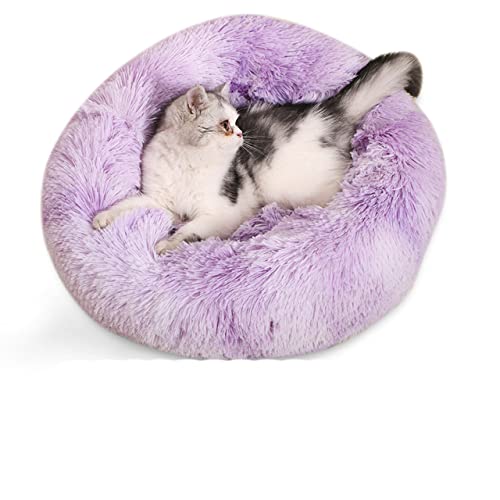 NIQIU Super weiches langes Plüsch Katzenbett Haustier Matte Haus Hundebett Winter Warm Schlafendes Katzennest Rundes Katzenkissen Komfortable Heimtierbedarf-03 Helllila,XXL 80CM,Spanien von NIQIU