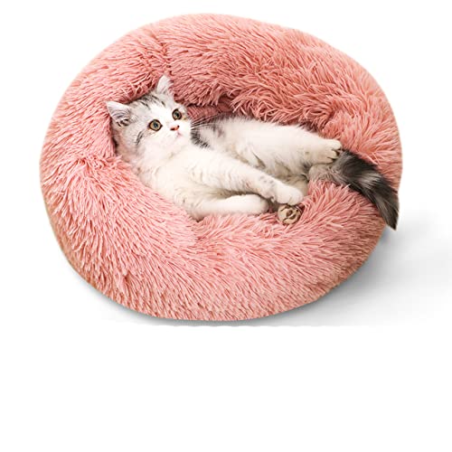 NIQIU Super weiches langes Plüsch Katzenbett Haustiermatte Haus Hundebett Winter Warm Schlafendes Katzennest Rundes Katzenkissen Komfortable Haustierbedarf-07 Rosa,XS 35CM,Deutschland von NIQIU