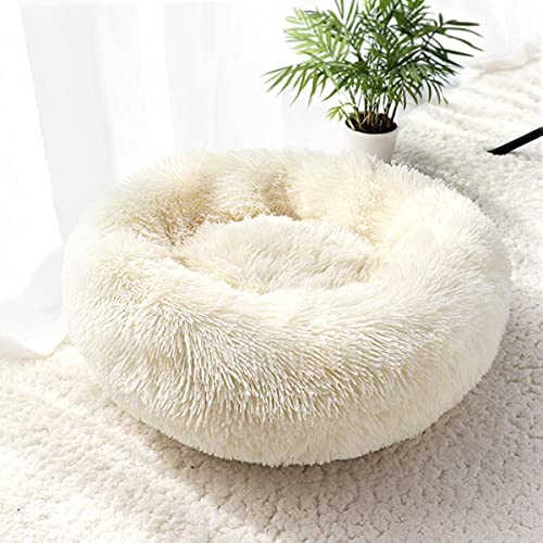 NIQIU Superweiches Katzenbett Haus Warm Winter Katzenwelpen Schlafbetten Nest Lange Plüsch Kätzchen Rundes Sofa Kleine Hunde Katzenhütte Anti Rutsch-weiß,40cm von NIQIU