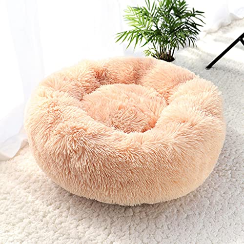 NIQIU Superweiches Katzenbett Haus Warme Winterkatze Welpen Schlafbetten Nest Langes Plüsch Kätzchen Rundes Sofa Kleine Hunde Katzenhütte Anti Rutsch-gelb,40cm von NIQIU