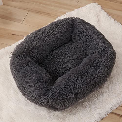 NIQIU Superweiches Katzenbett Plus Size Kätzchen Lange Plüschmatte Warmer Schlafsack Katzenkissen Quadratische Katze Schlafsofa Atmungsaktives Haustierbett-Schwarz,55x45cm von NIQIU