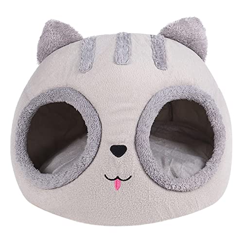 NIQIU Warmes Katzenkopf-förmiges Haustier-Katzen-Hundebett Abnehmbares Kissen Winter-Kätzchen-Kissen Indoor-Haustierhaus Kitty-Form-Welpenhaus Durable-Grau,13,78x11,81 Zoll von NIQIU