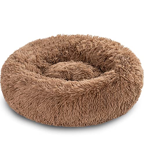 NIQIU Weicher Langer Plüsch Bestes Haustierbett Flauschiges Hundebett XXL XL für große Hunde Runde Katzenmatte Waschbares Haustierzubehör-Khaki,M-60CM,Frankreich von NIQIU