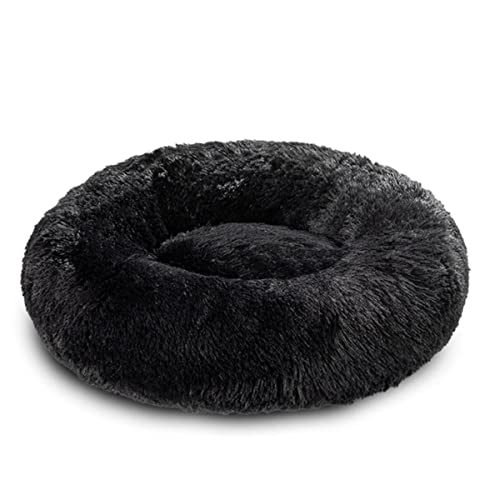 NIQIU Weicher Langer Plüsch Bestes Haustierbett Fluffy Hundebett XXL XL für große Hunde Runde Katzenmatte Waschbares Haustierproduktzubehör-Schwarz,L-70CM,China von NIQIU