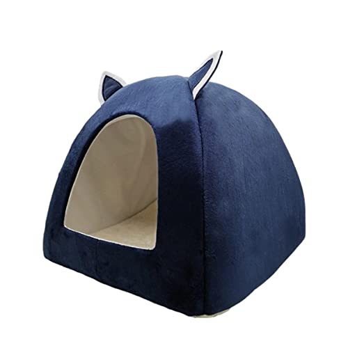 NIQIU Winter Katzennest Mehrzweckzelt Kätzchen Katzenbett rutschfest Wasserdicht Faltbar Plüsch Baumwolle Mat-Navy,M 33cm 33cm 38cm von NIQIU