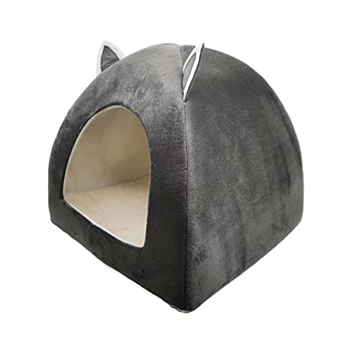 NIQIU Winter Katzennest Mehrzweckzelt Kätzchen Katzenbett rutschfest Wasserdicht Faltbar Plüsch Baumwolle Matte-Dunkelgrau,L 40cm 40cm 46cm von NIQIU