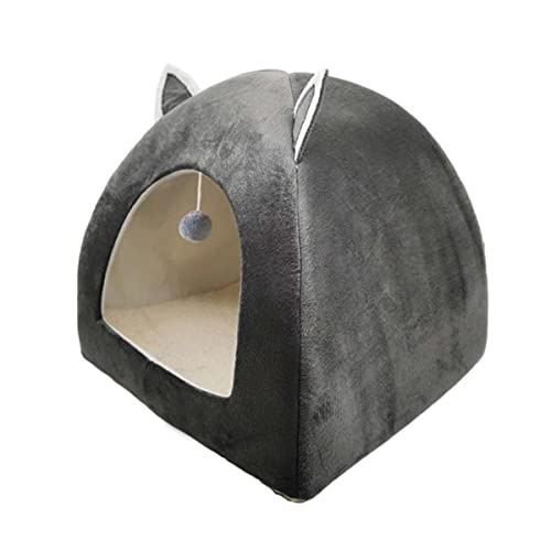 NIQIU Winter Katzennest Mehrzweckzelt Kätzchen Katzenbett rutschfest Wasserdicht Faltbar Plüsch Baumwolle Matte-Dunkelgrau mit Ball,L 40cm 40cm 46cm von NIQIU