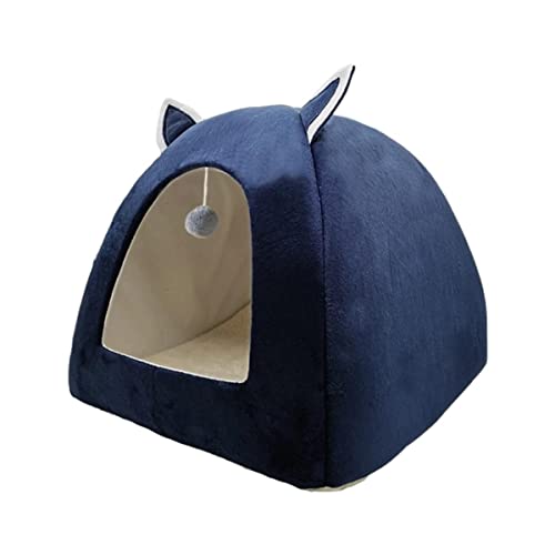 NIQIU Winter-Katzennest Mehrzweckzelt Kätzchen Katzenbett rutschfest wasserdicht faltbar Plüsch Baumwolle Mat-Navy mit Ball,L 40cm 40cm 46cm von NIQIU