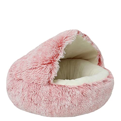 NIQIU Winter Langes Plüsch Haustier Nest Katzenbett Rundes Katzenkissen Katzenhaus Warmer Katzenkorb Katzenschlafsack Welpenzwinger Für Kleine Hunde Katze-Rosa,40x40cm von NIQIU