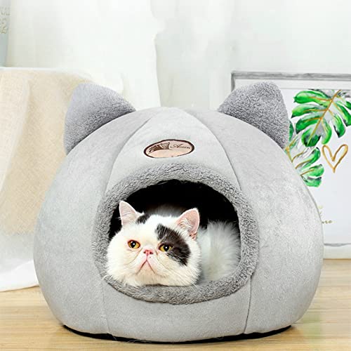 NIQIU Winter Warm Comfort Katzenbett Matte Hausprodukte Halbgeschlossener Zwinger Plus Samt Rundes Haustierbett-M von NIQIU