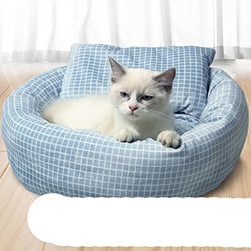 Net Red Egg Tarts Katzennest Katzenhaus Jahreszeiten Haustiere Winterwärme, Hundenest, Katzenprodukte Winterkatzenbett Verdickung-Blau Karierte Kopfstütze, M Durchmesser 46cm 5kg von NIQIU