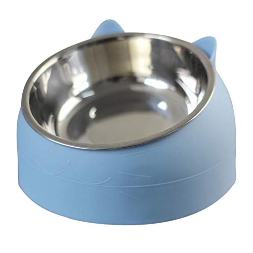 Pet Cat Bowl Edelstahl 15 Grad gekippt Schutzhals Hund Cat Feeder Tiernahrung Wasserfütterungsschale für Welpen Cat Supplies-blau, 200ML, USA von NIQIU